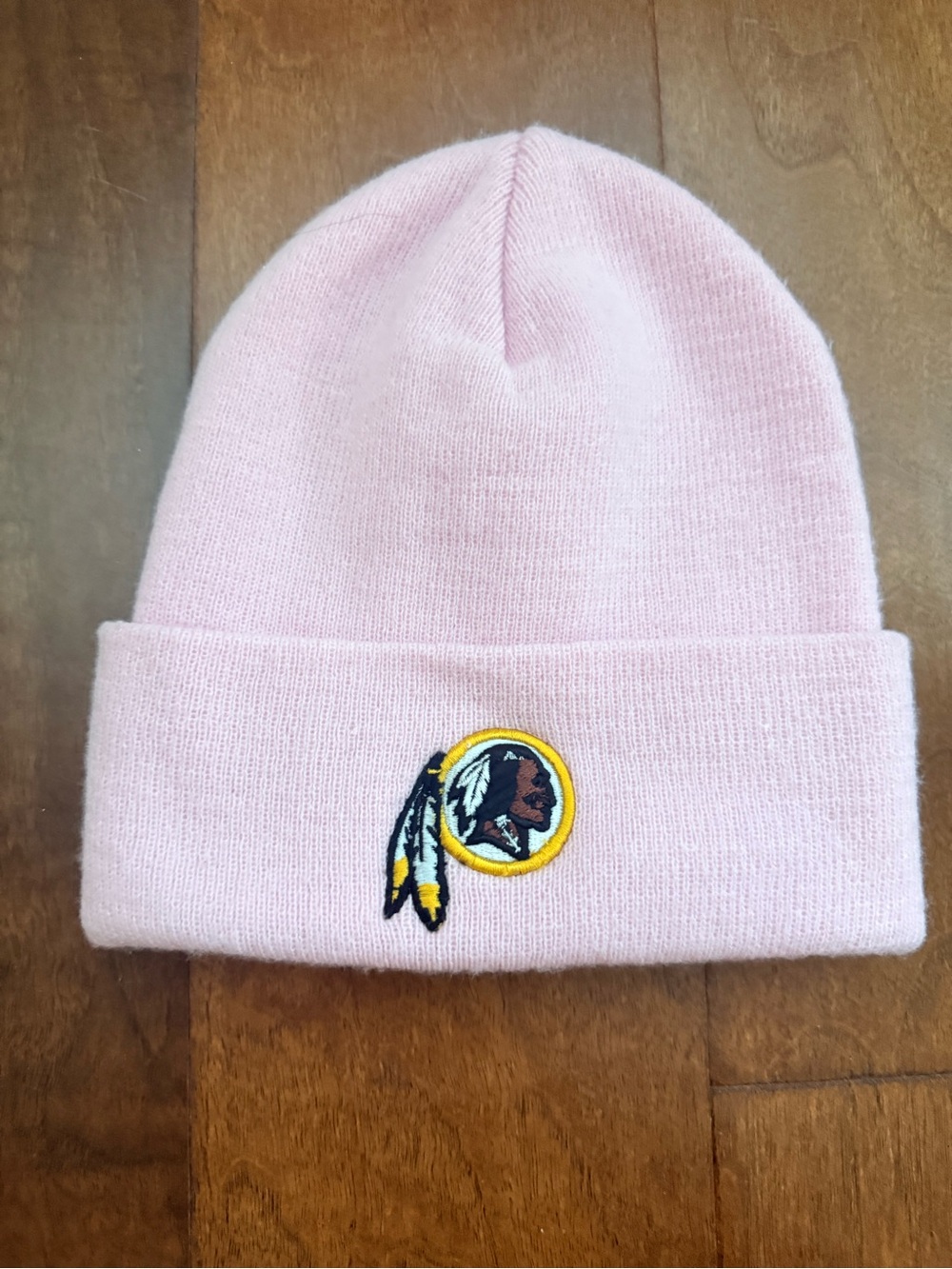 NFL Redskin Pink Knit Beanie Hat with Embroidered Badge